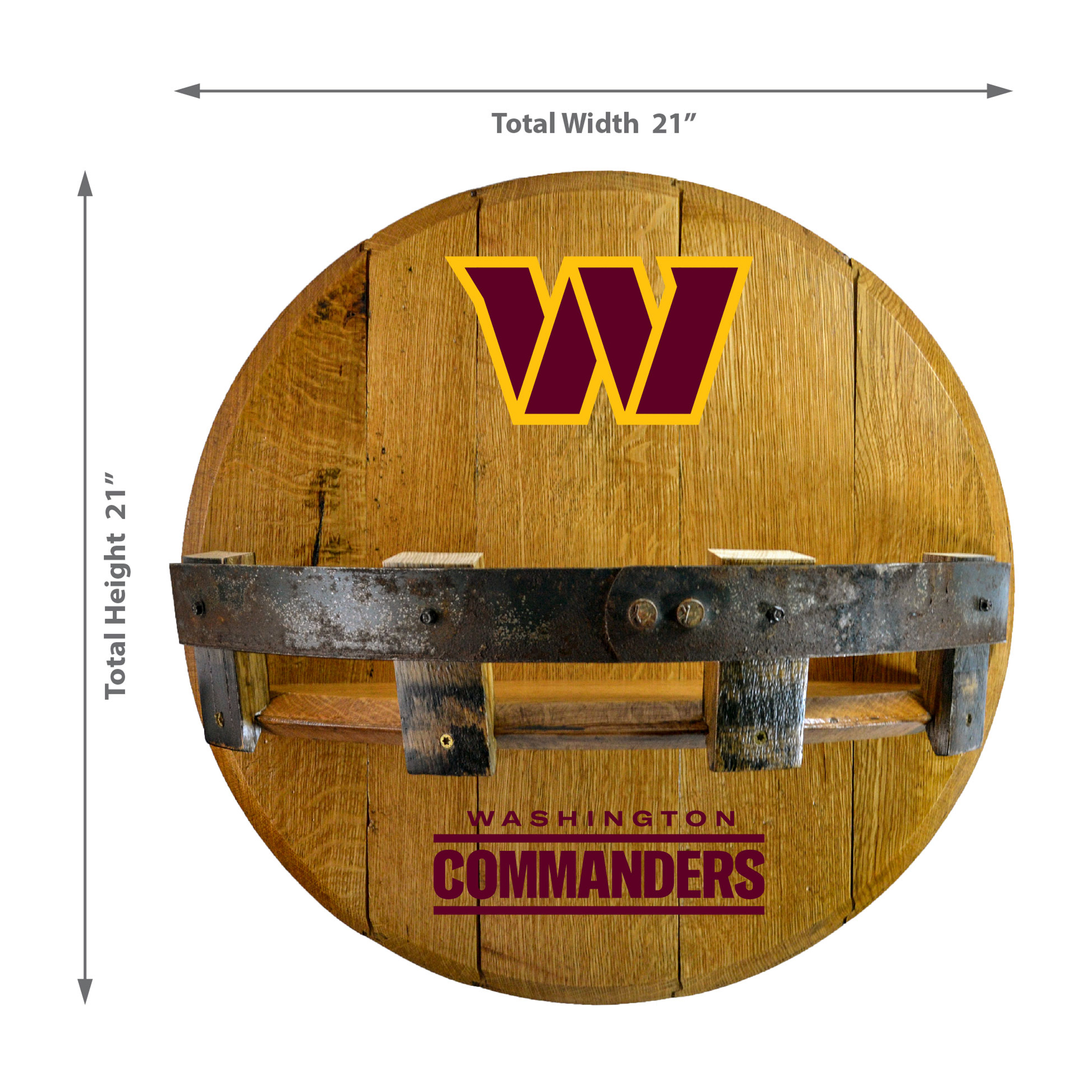 washington commanders oak whiskey barrel bar shelf made in usa
