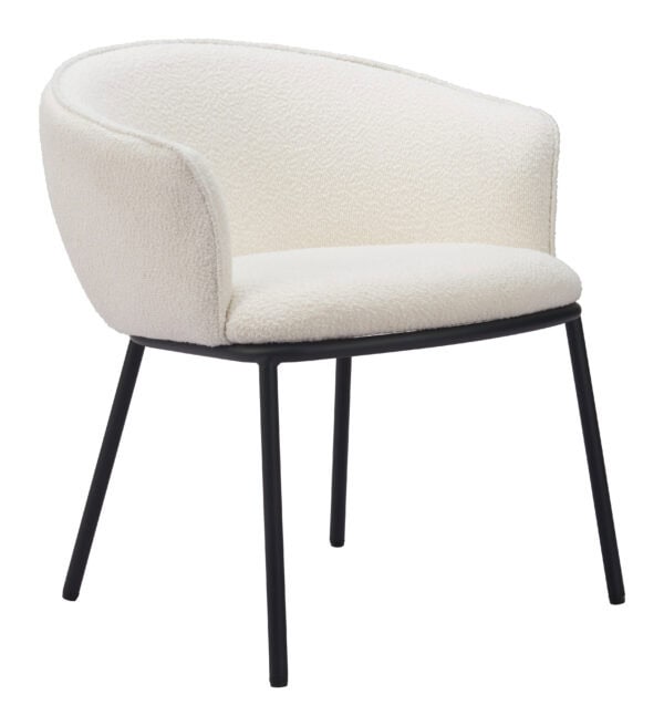Ivory Teddy Fabric Dining Chair with Black Steel Frame