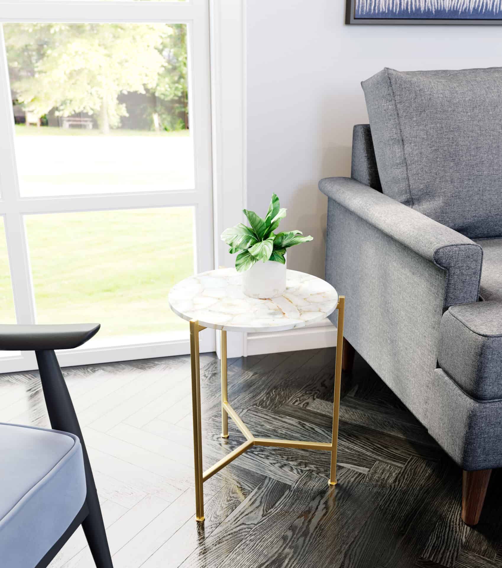 Agate Stone Top Side Table with Gold Base, White (1) 1 Agate Stone Top Side Table with Gold Base, White (1)