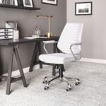 Adjustable White Faux Leather Office Chair with Chrome Frame and Casters