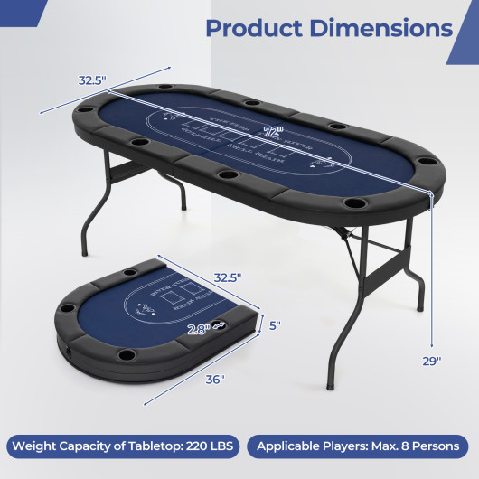 Foldable 72 Inch Poker Table for 8 Players with Cup Holders 5 Foldable 72 Inch Poker Table for 8 Players with Cup Holders - Image 5