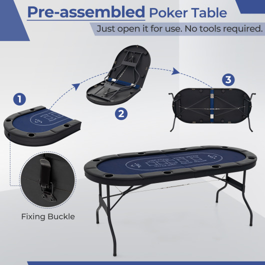 Foldable 72 Inch Poker Table for 8 Players with Cup Holders 6 Foldable 72 Inch Poker Table for 8 Players with Cup Holders - Image 6