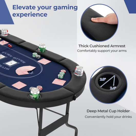 Foldable 72 Inch Poker Table for 8 Players with Cup Holders 7 Foldable 72 Inch Poker Table for 8 Players with Cup Holders - Image 7