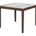 White Square Dining Table with Marble-Look Top and Wood Base