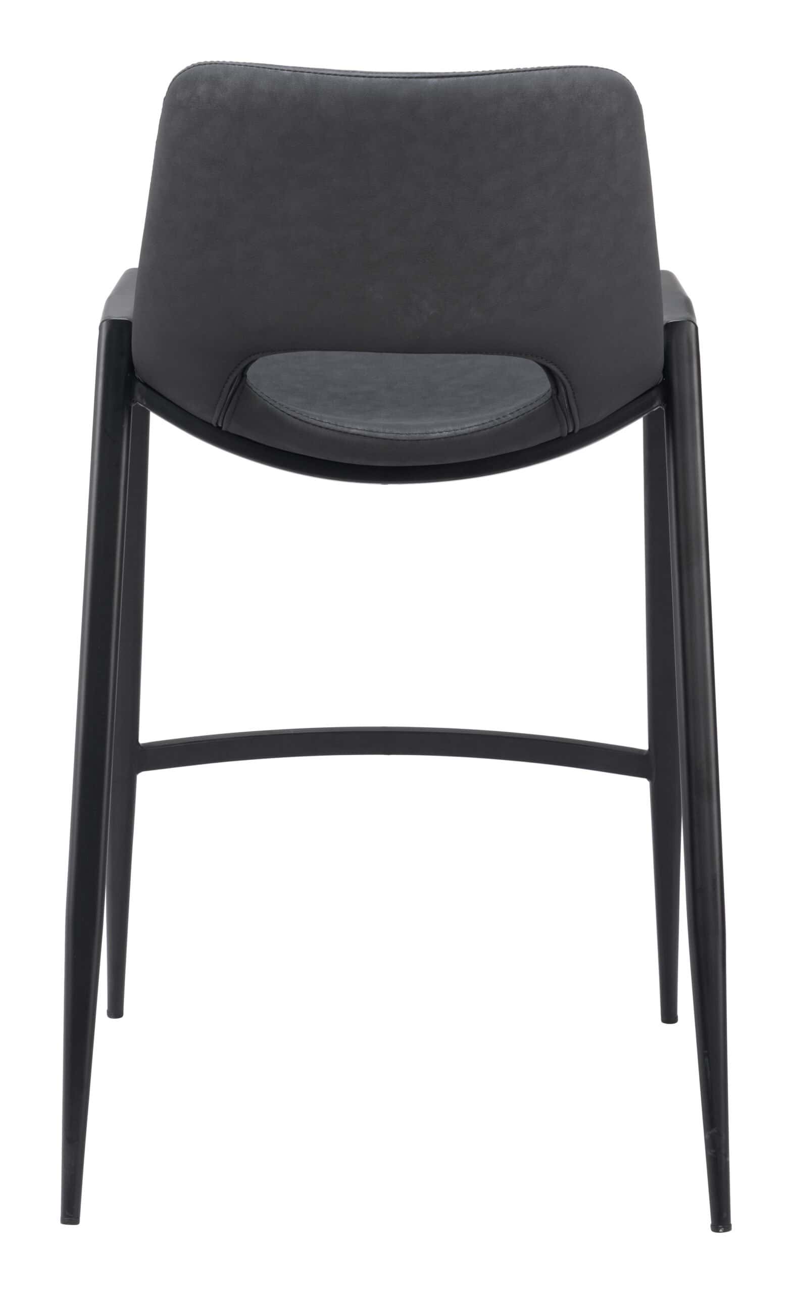 Black Mid-Century Modern Counter Stool with Faux Leather (Set of 2)