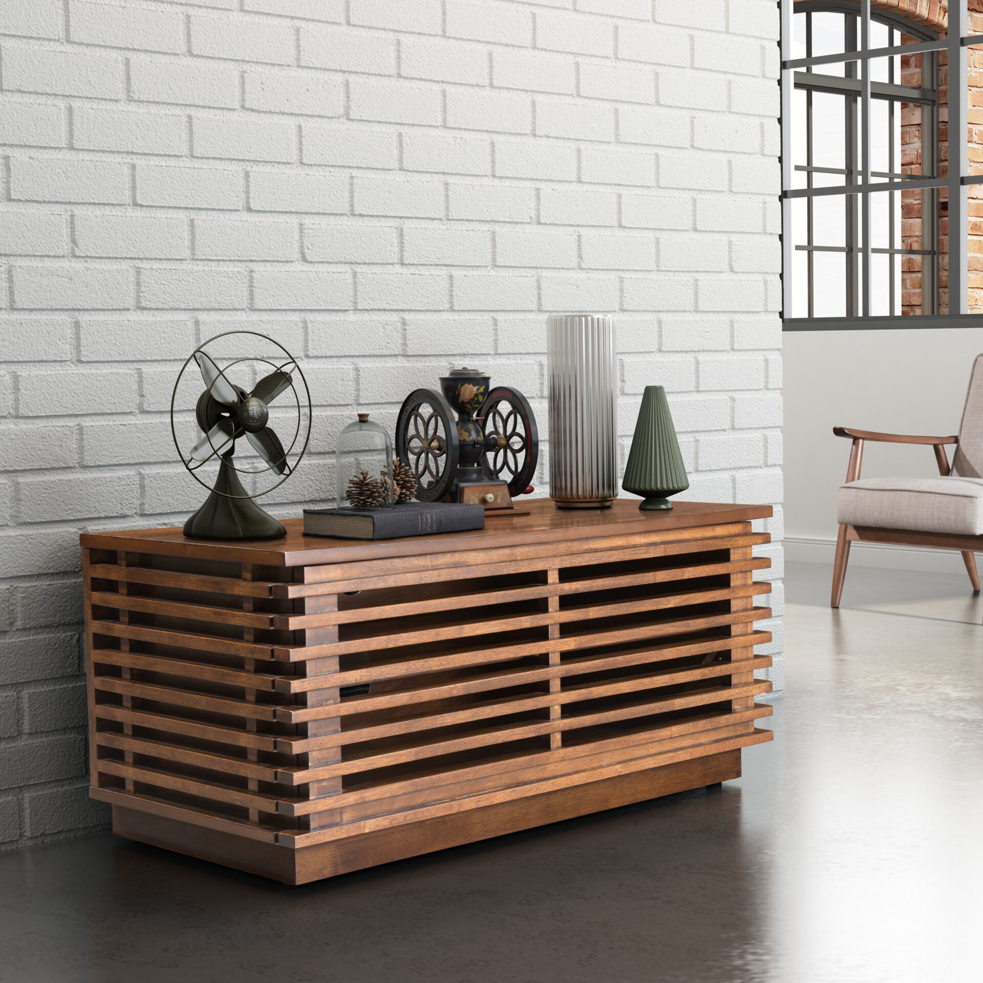 Narrow Modern Walnut TV Stand with Adjustable Shelf and Cable Holes 1 Narrow Modern Walnut TV Stand with Adjustable Shelf and Cable Holes