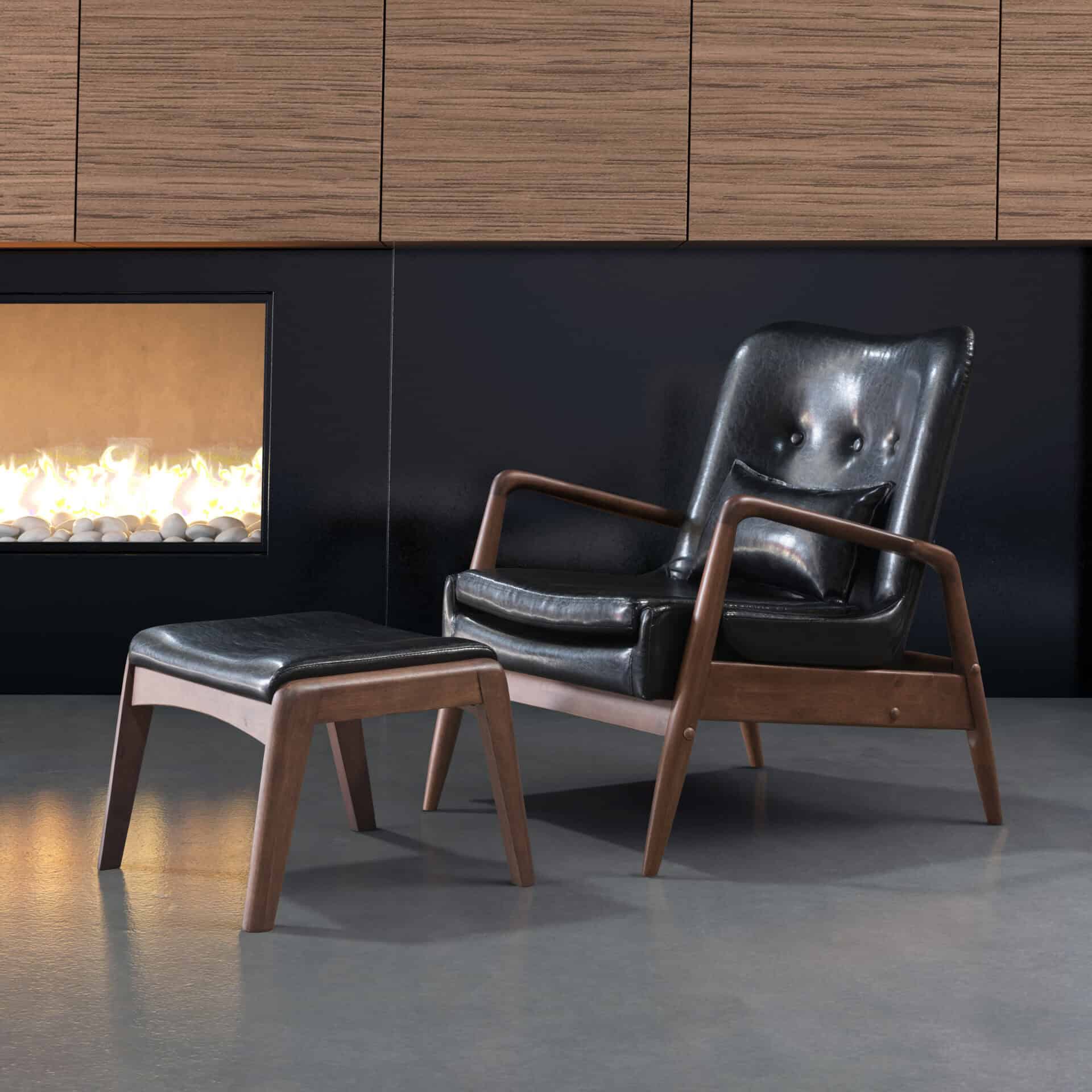 Mid-Century Modern Black Lounge Chair and Ottoman Set (2 Piece) 1 Mid-Century Modern Black Lounge Chair and Ottoman Set (2 Piece)