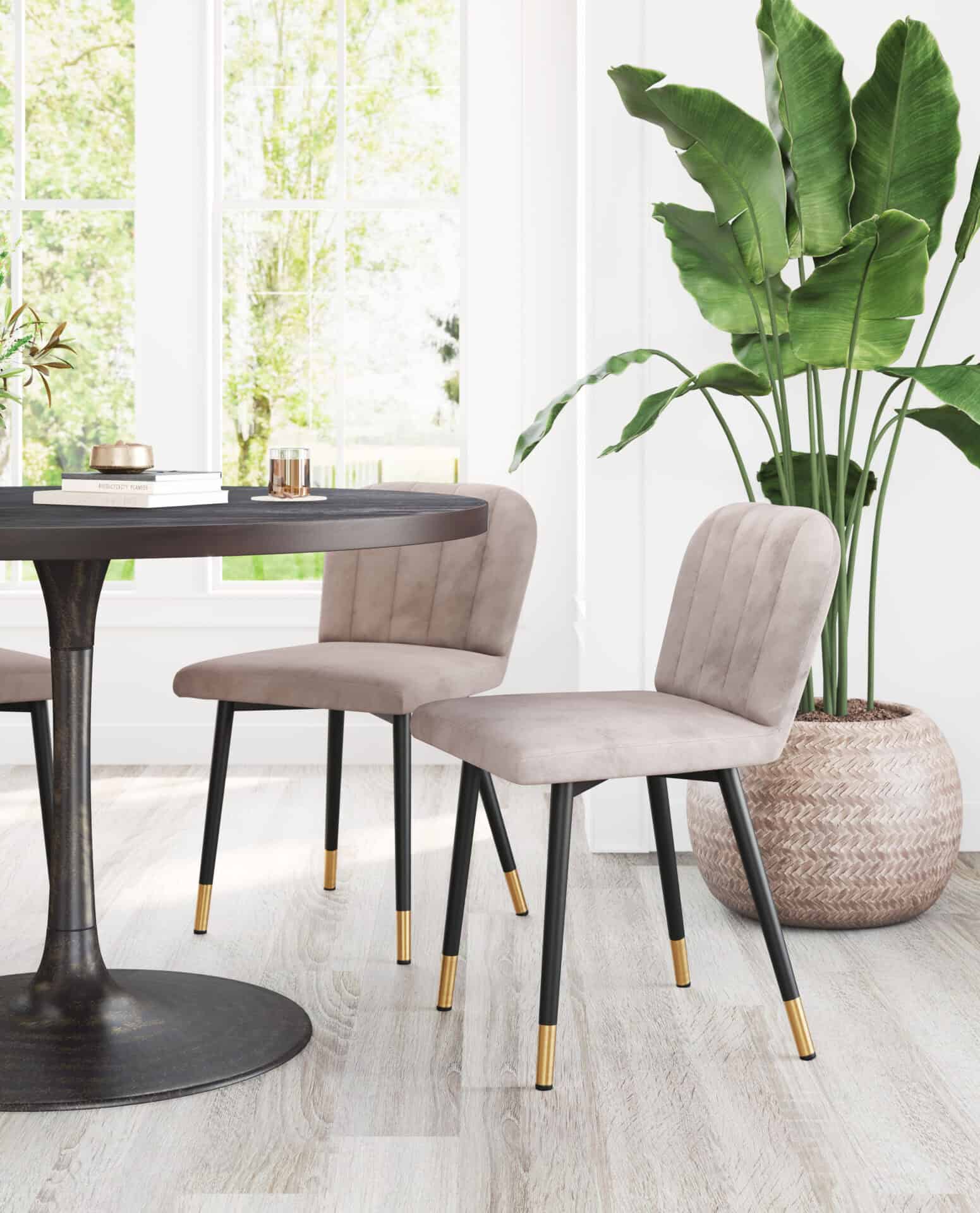 Gray Velvet Mid-Century Dining Chair with Tufted Seat (Set of 2) 1 Gray Velvet Mid-Century Dining Chair with Tufted Seat (Set of 2)
