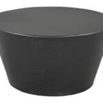 Black Round Coffee Table with Geometric Design and Rubber Feet