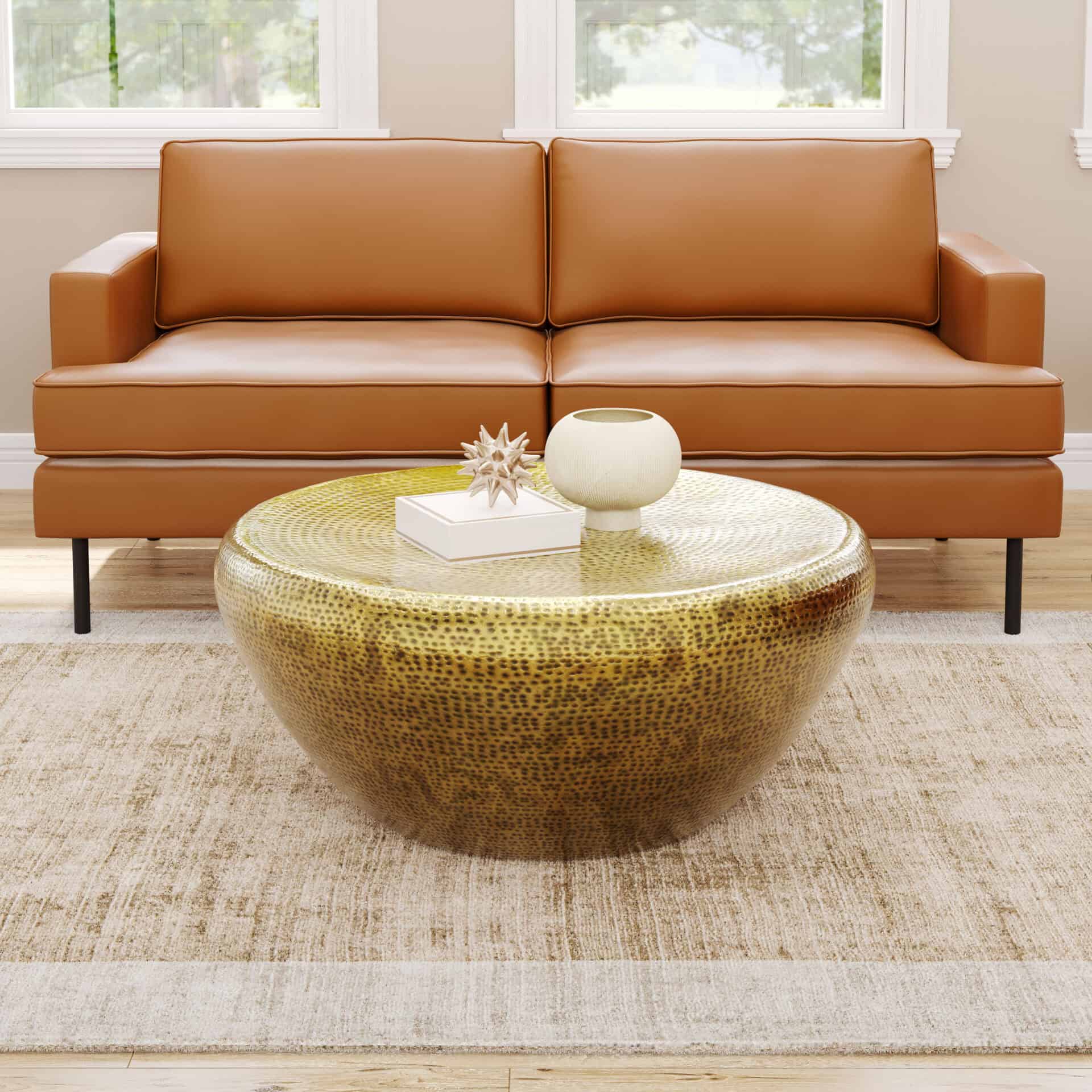 Round Gold Boho Coffee Table with Steel Frame 1 Round Gold Boho Coffee Table with Steel Frame