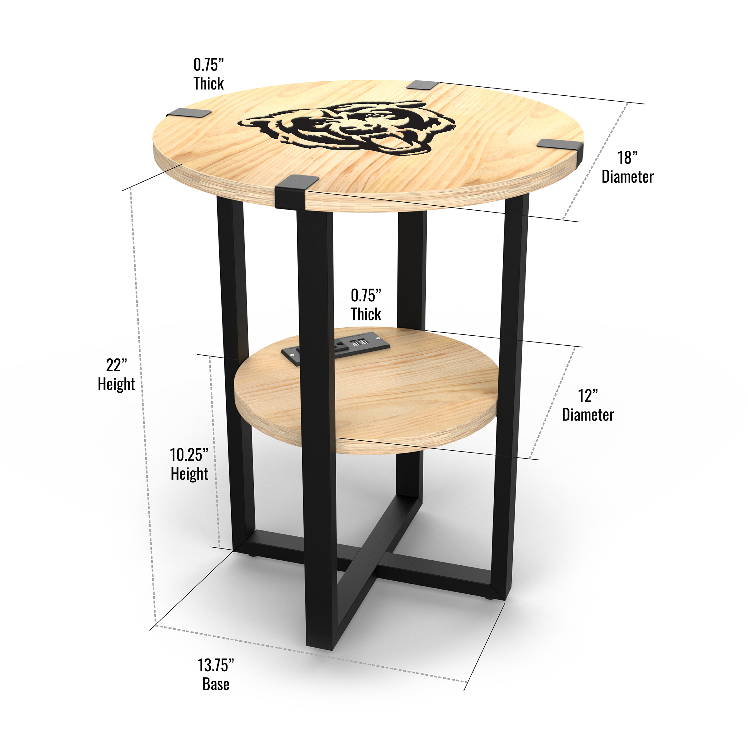 chicago bears laser etched charging station side table