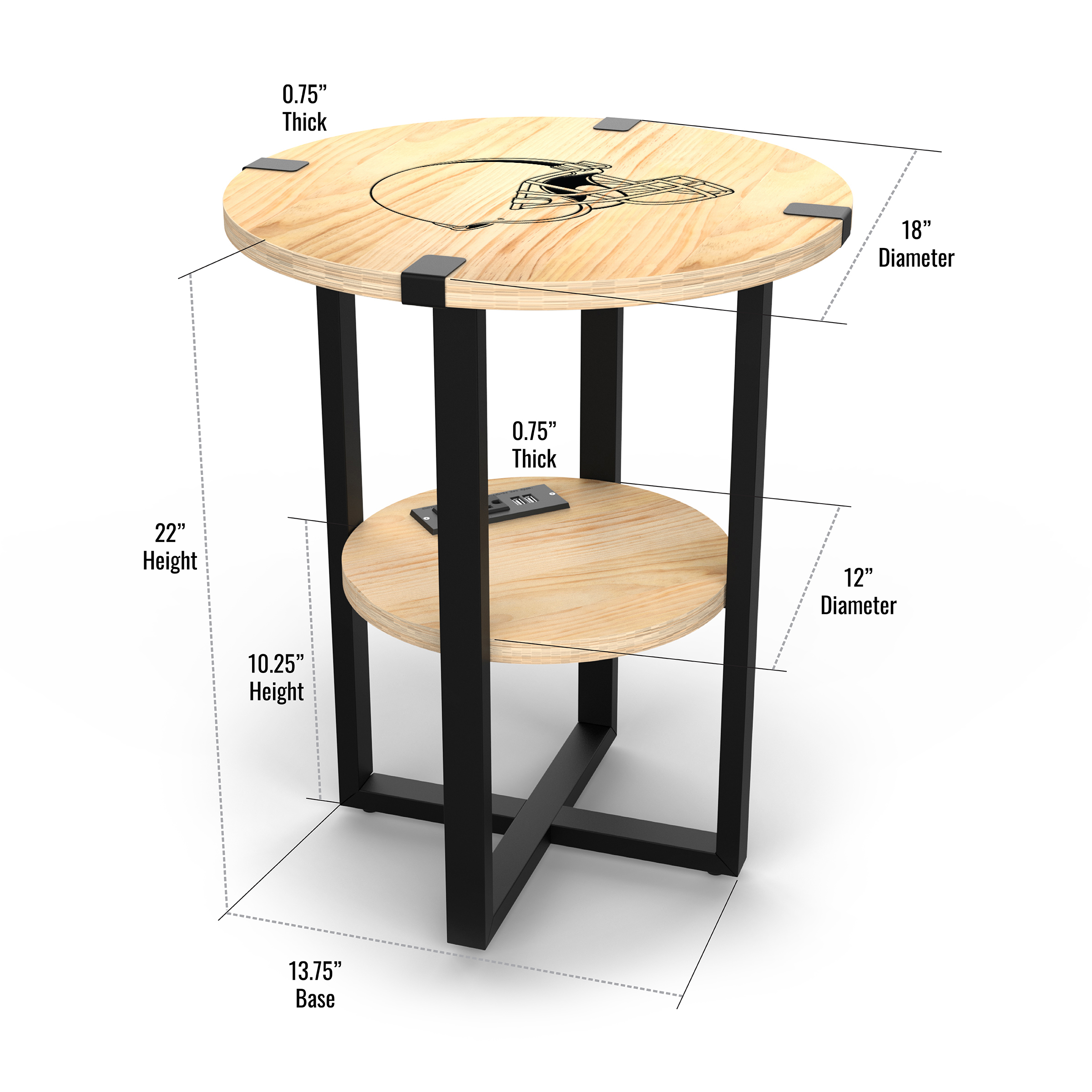 cleveland browns laser etched charging station side table