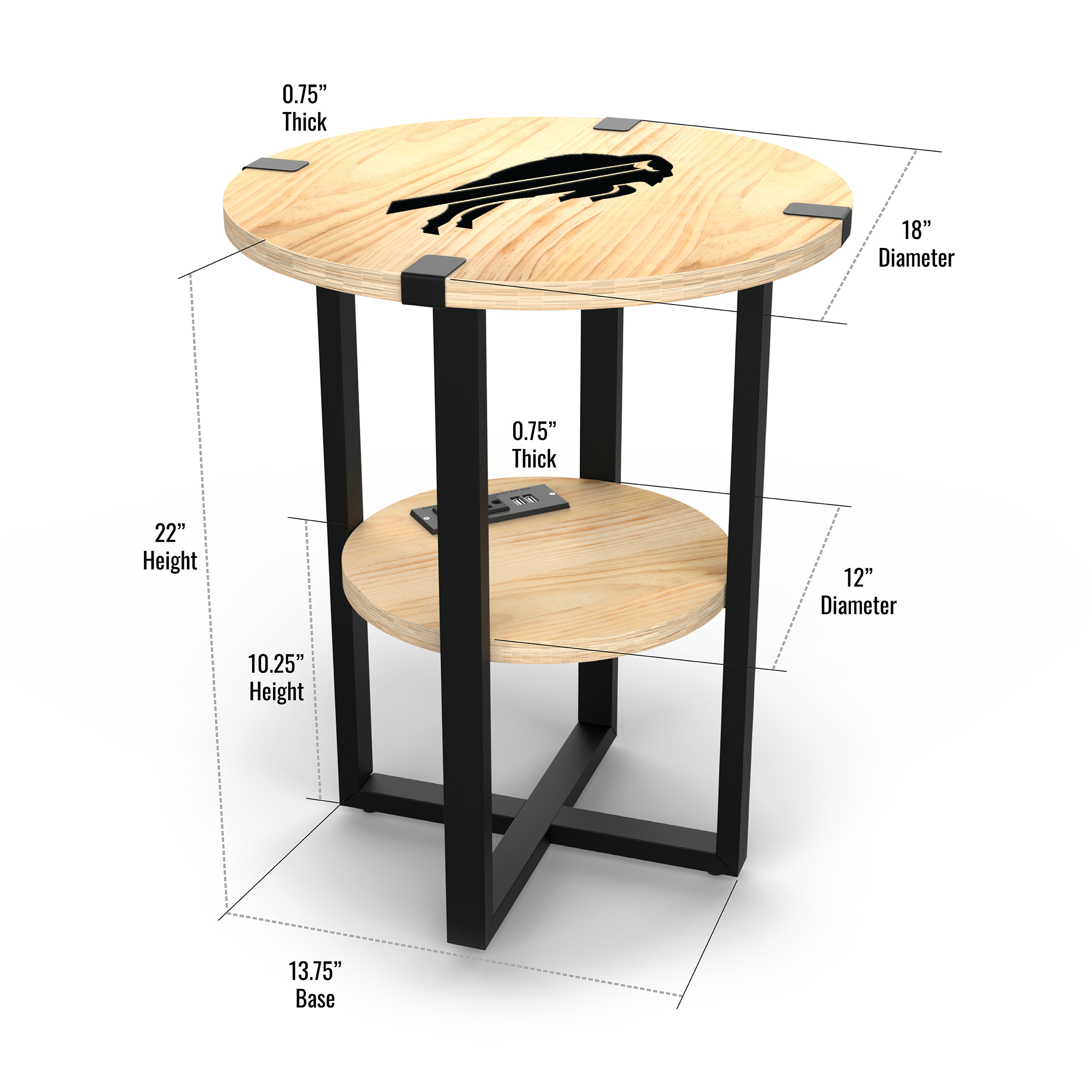 buffalo bills laser etched round charging station side table