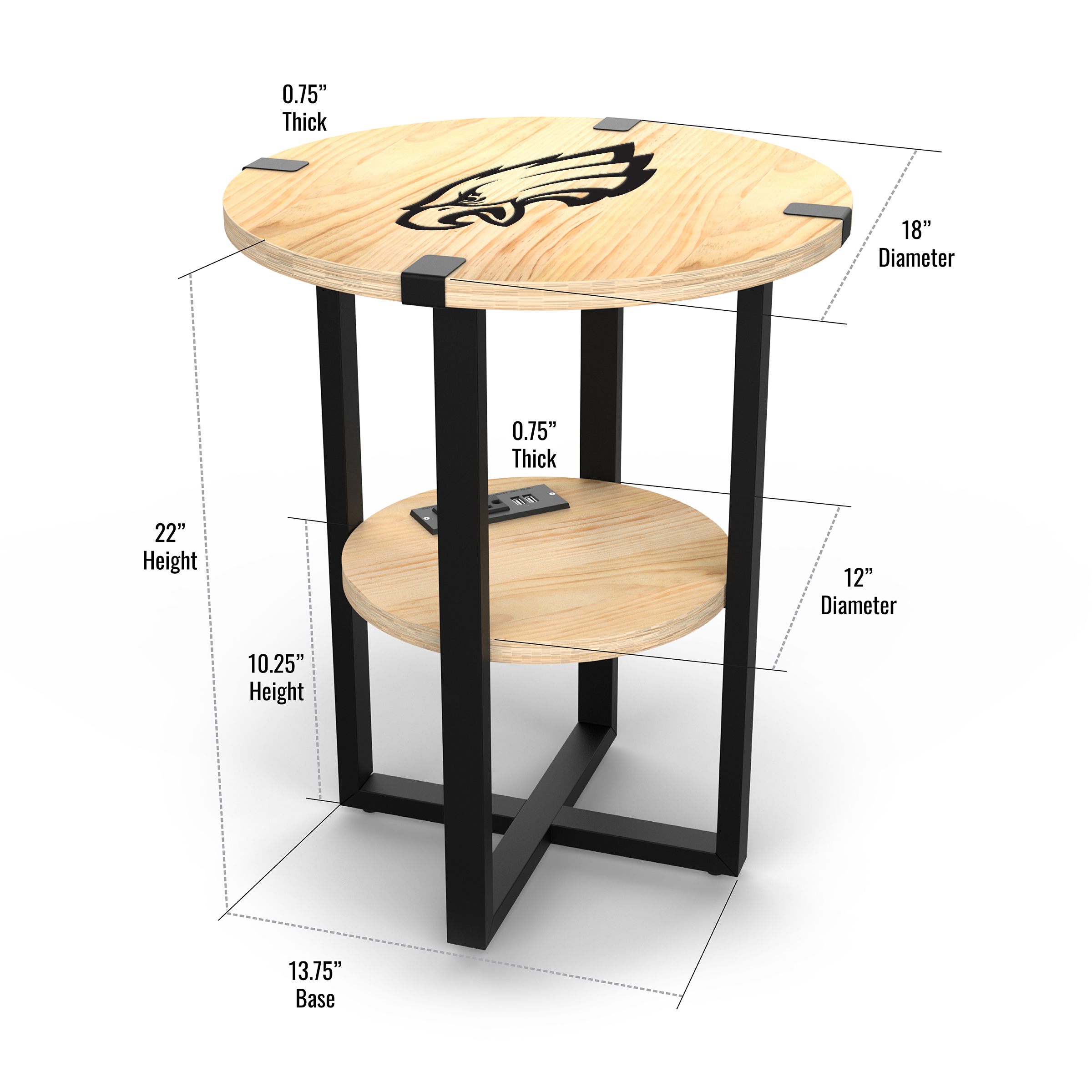 philadelphia eagles laser etched charging side table