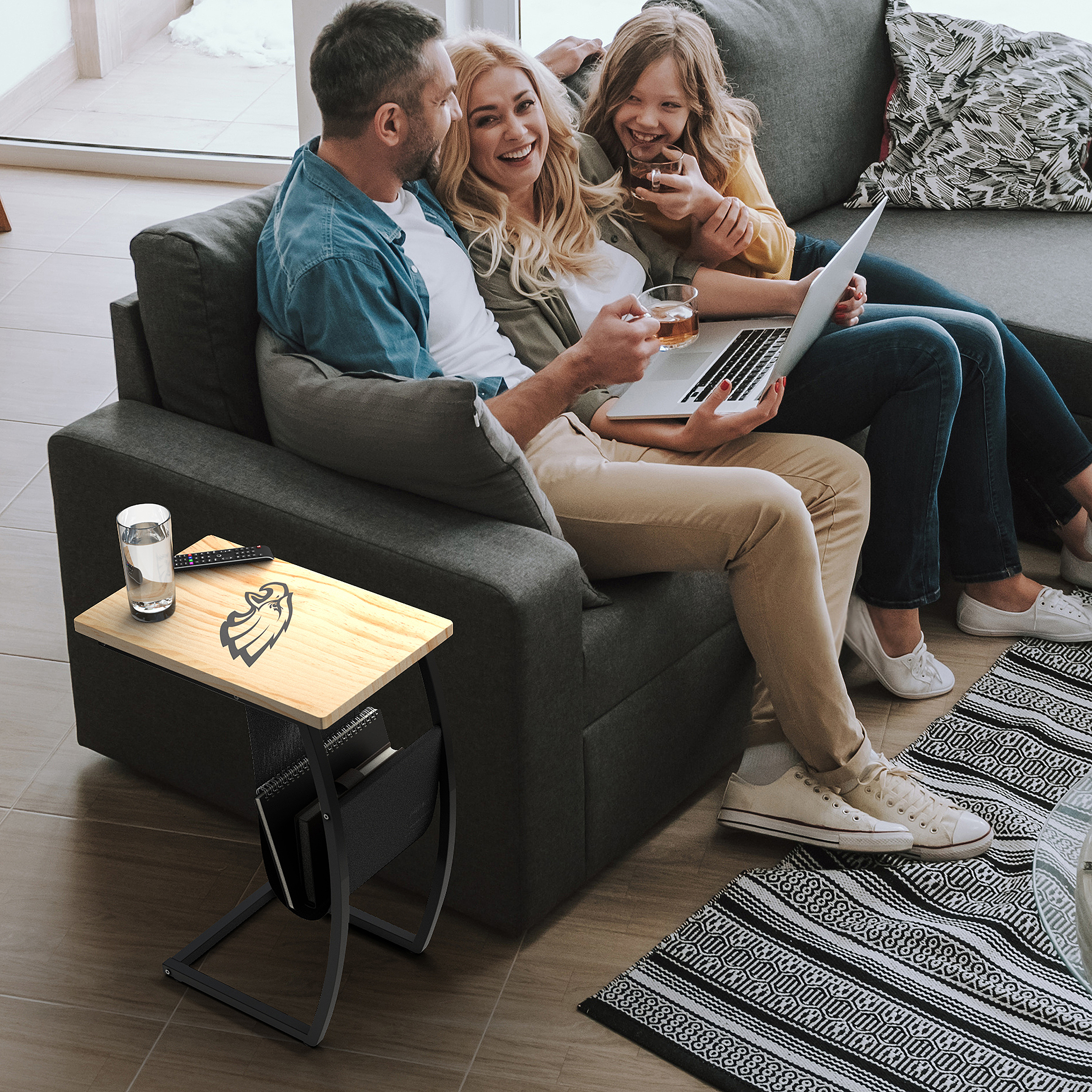 philadelphia eagles laser etched c-shape side table