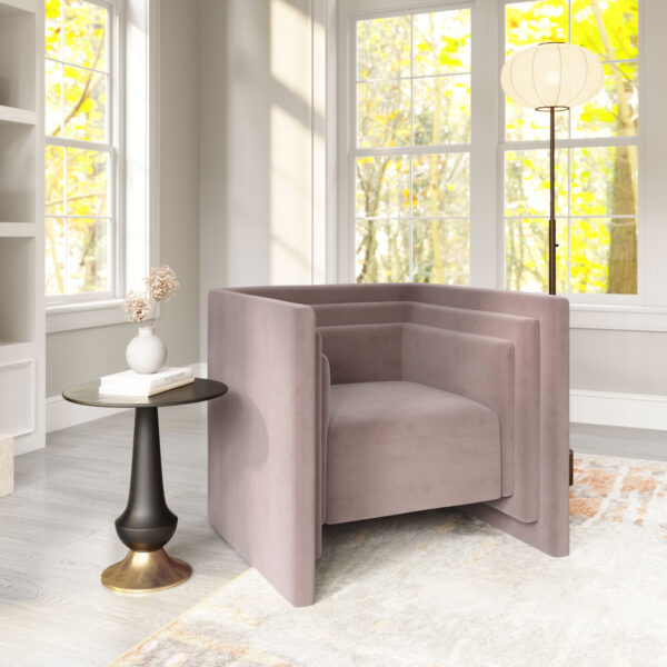 Taupe Velvet Armchair with Modern Design and Armrest Support