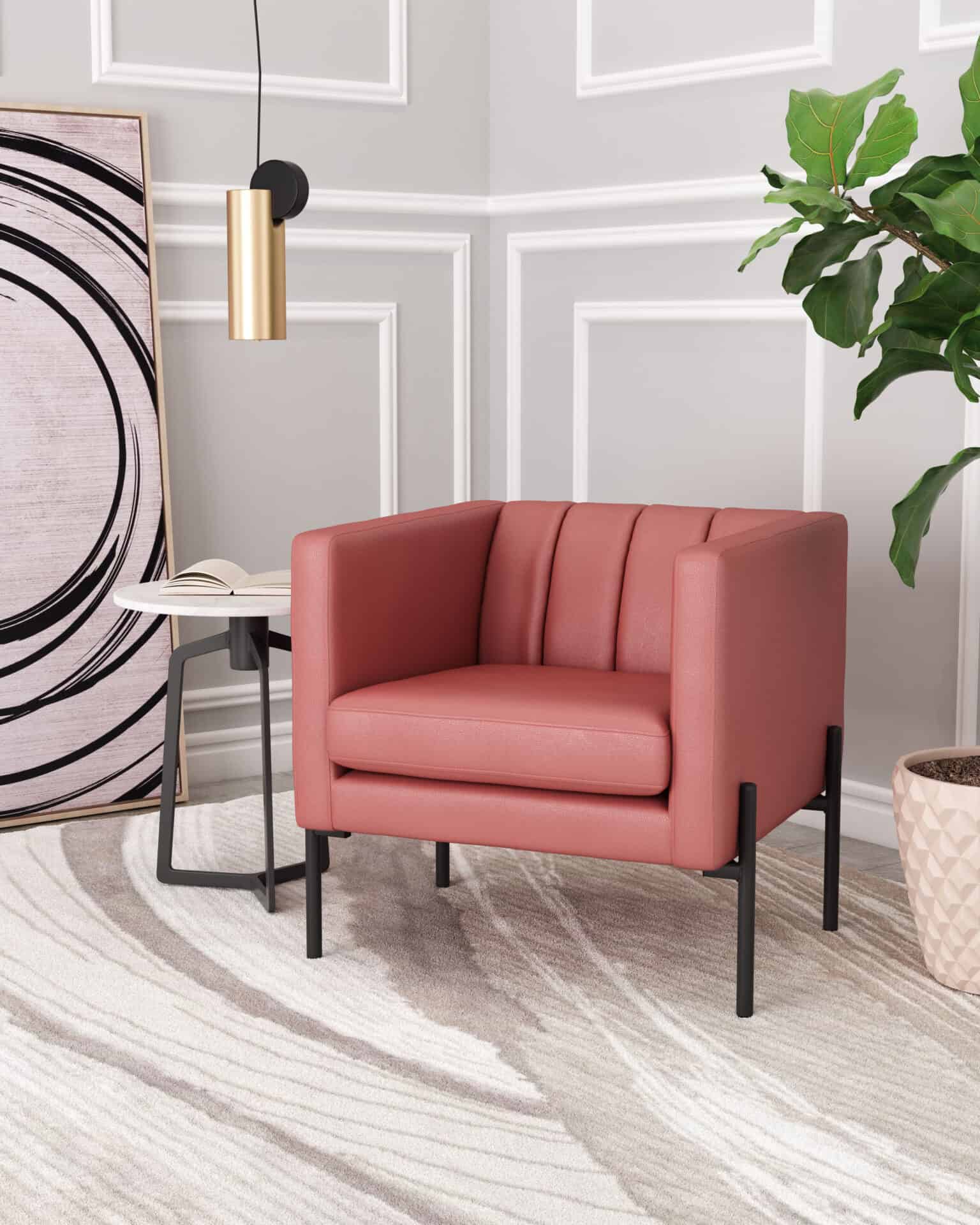 Mid-Century Modern Faux Leather Accent Chair with Steel Frame Brown 1 Mid-Century Modern Faux Leather Accent Chair with Steel Frame Brown