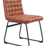 Brown Tufted Faux Leather Dining Chair Steel Frame (Set of 2)