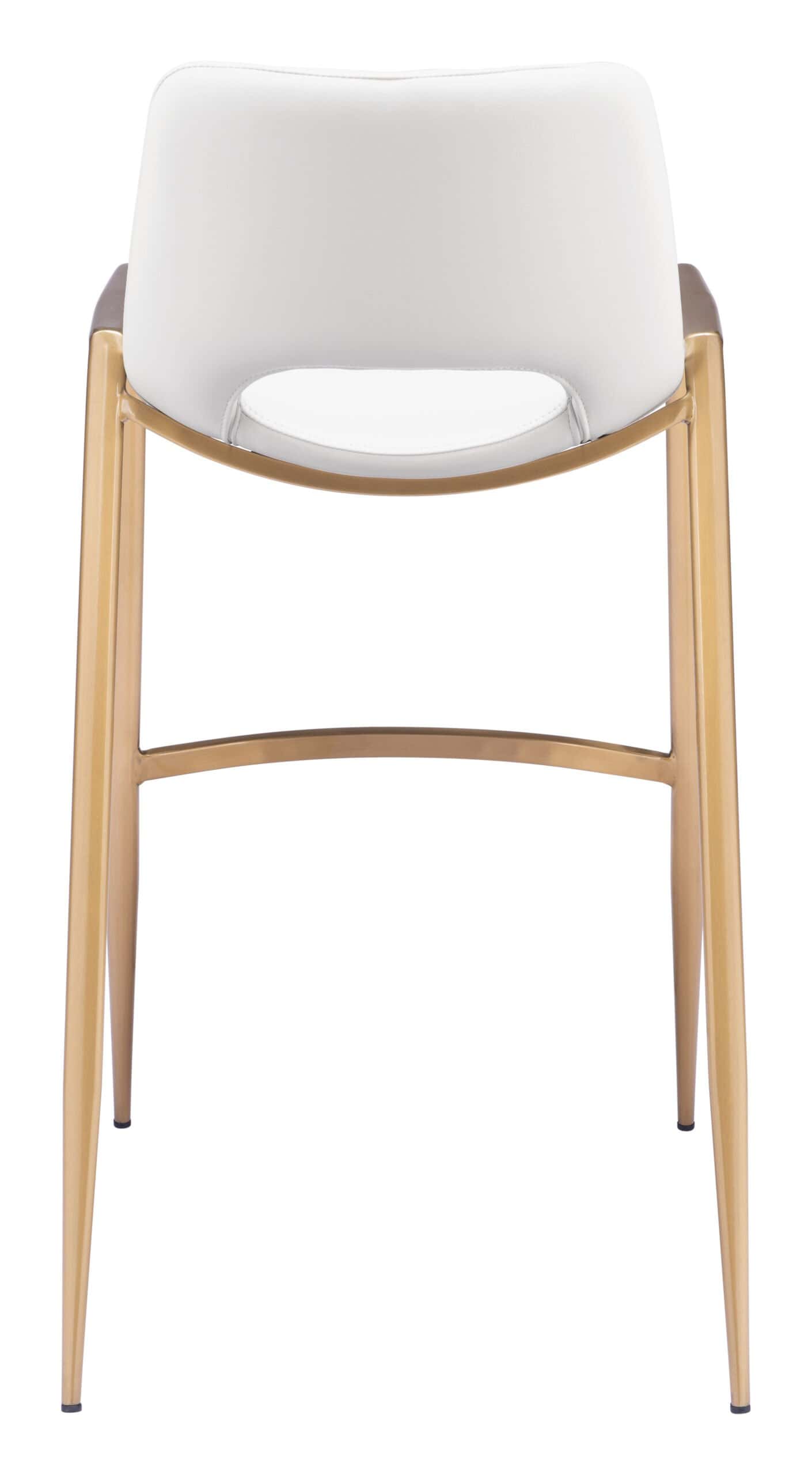 White & Gold Mid-Century Modern Barstool with Faux Leather (Set of 2)