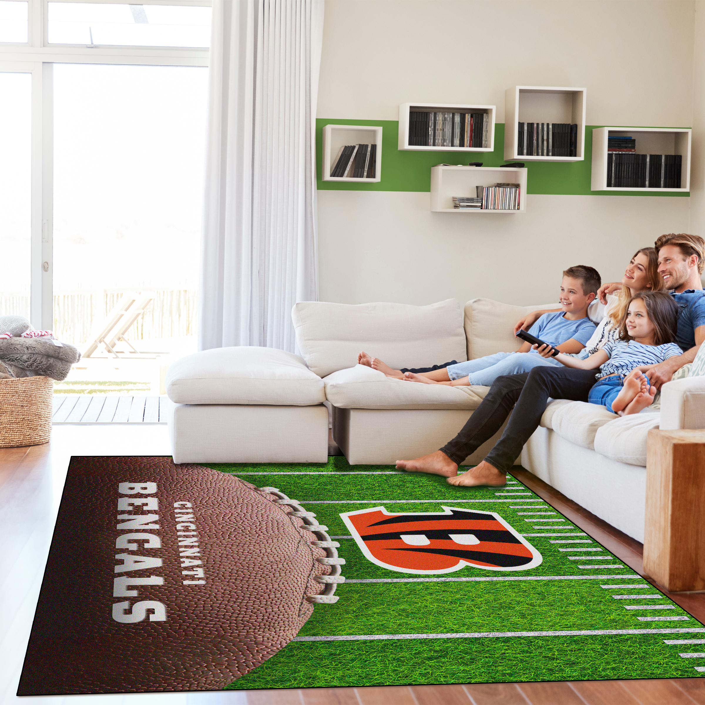 bengals football field 5x7 washable area rug cincinnati collection