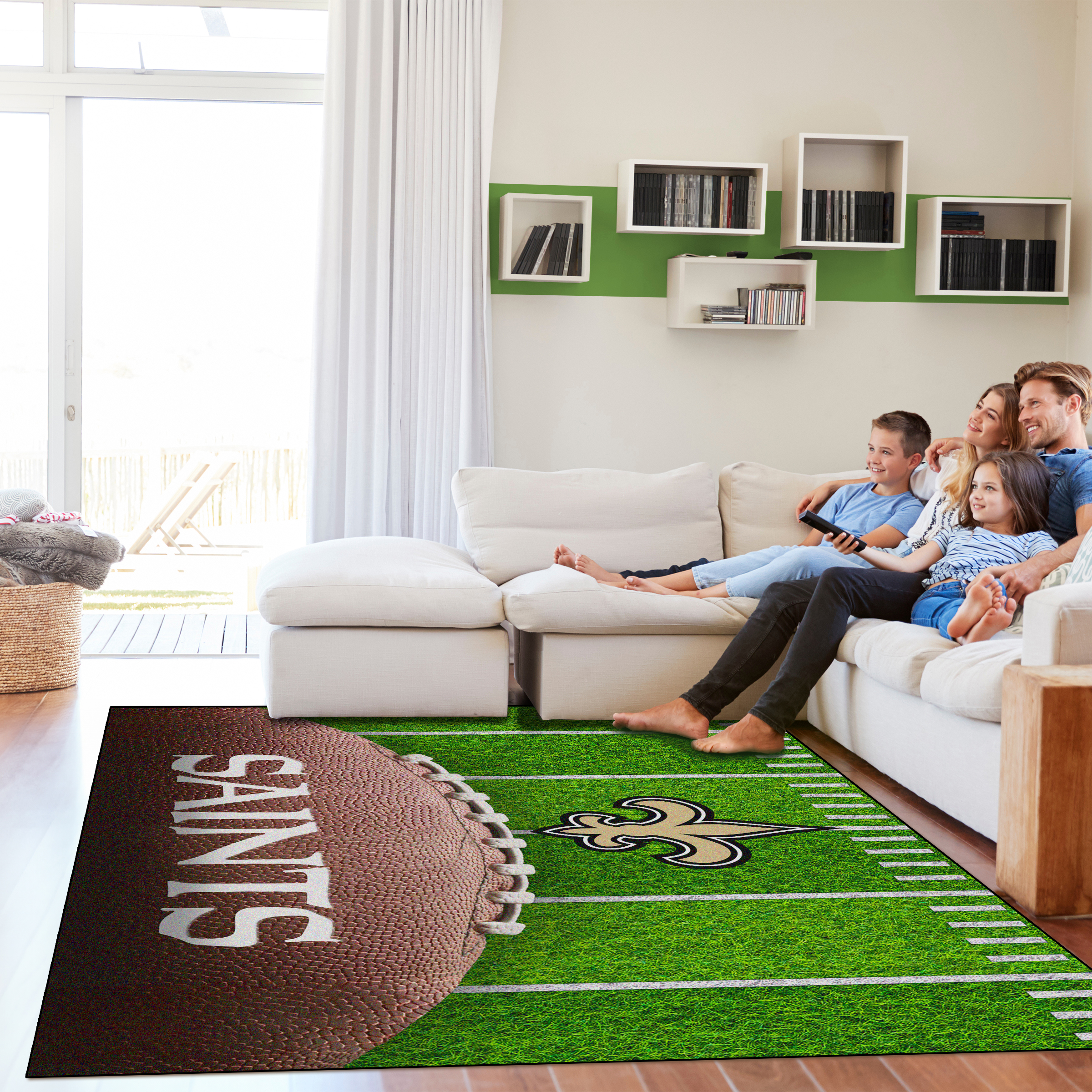 saints 5x7 football field washable area rug