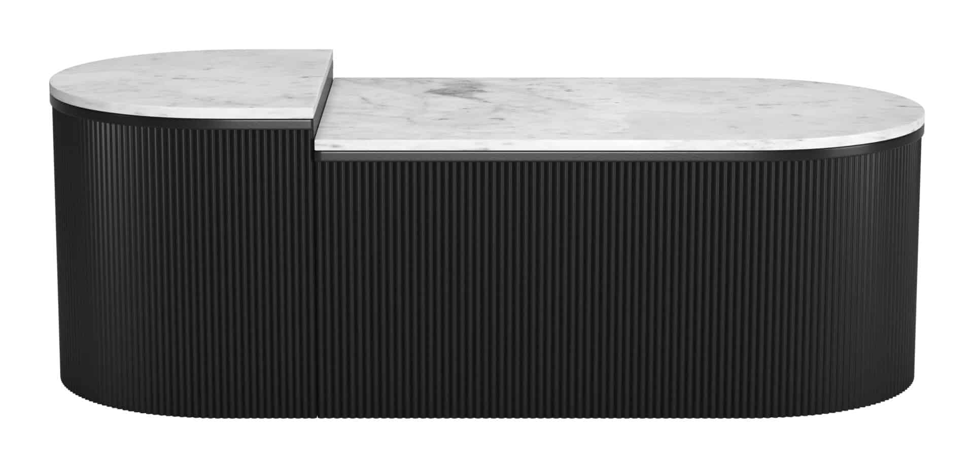 Modern White Marble Coffee Table Set with Black Wood Base (Set of 2) 4 Modern White Marble Coffee Table Set with Black Wood Base (Set of 2) - Image 4