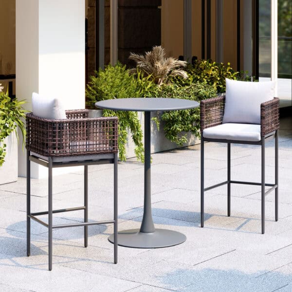 Gray Round Bar Table with Weather-Resistant Frame for Indoor/Outdoor Use
