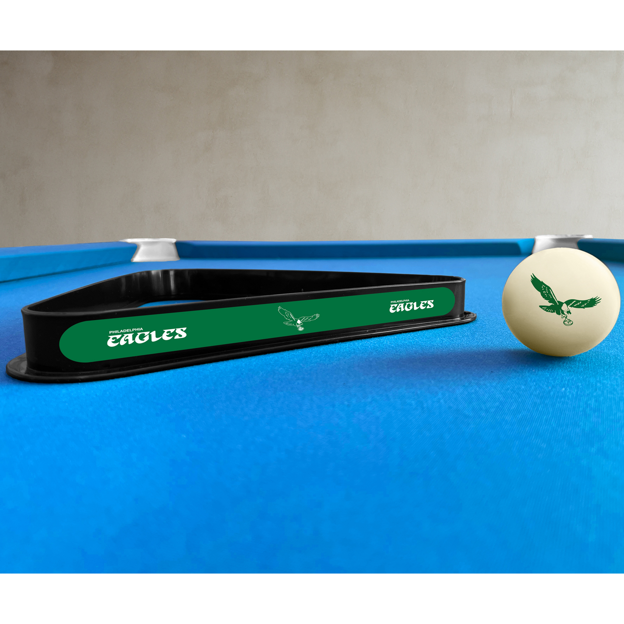 vintage philadelphia eagles billiards triangle and cue ball set