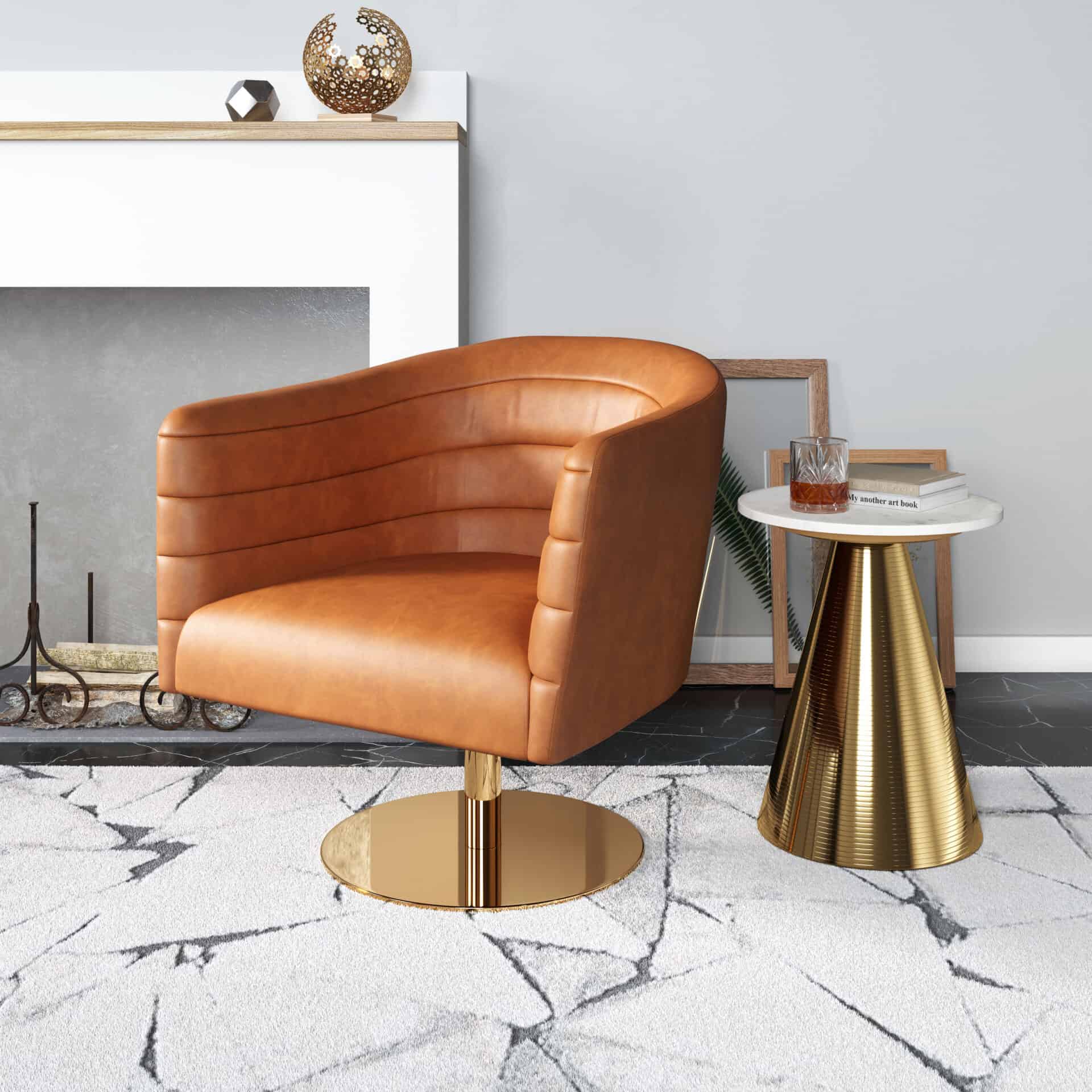 Modern Brown Swivel Accent Chair with Faux Leather and Tufted Seat 1 Modern Brown Swivel Accent Chair with Faux Leather and Tufted Seat