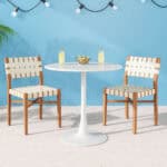 Round White Dining Table with Sunburst Design and Steel Frame