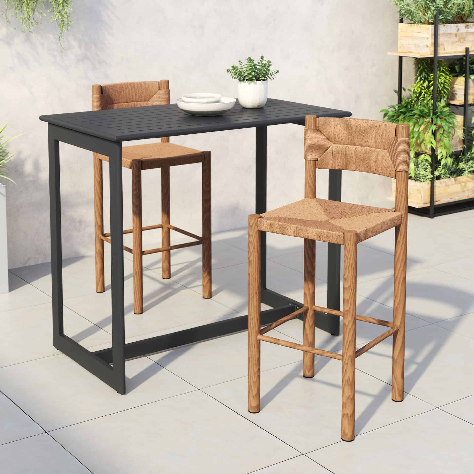 Outdoor Faux Wood Aluminum Barstools Weather Resistant (Set of 2) 2 Outdoor Faux Wood Aluminum Barstools Weather Resistant (Set of 2) - Image 2