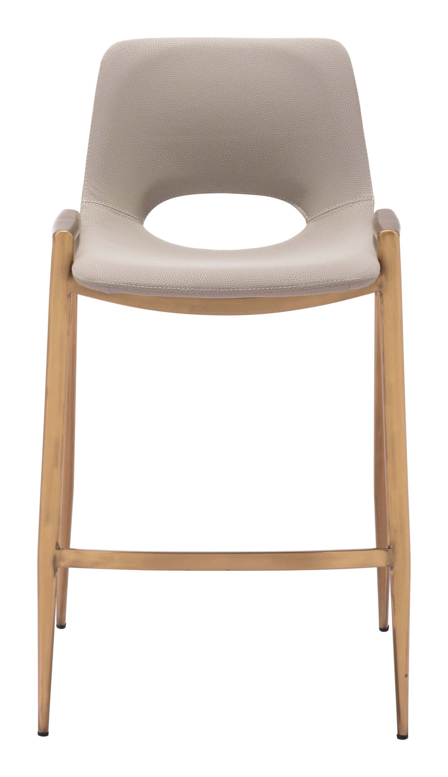 Beige and Gold Mid-Century Modern Counter Stool with Footrest (Set of 2)
