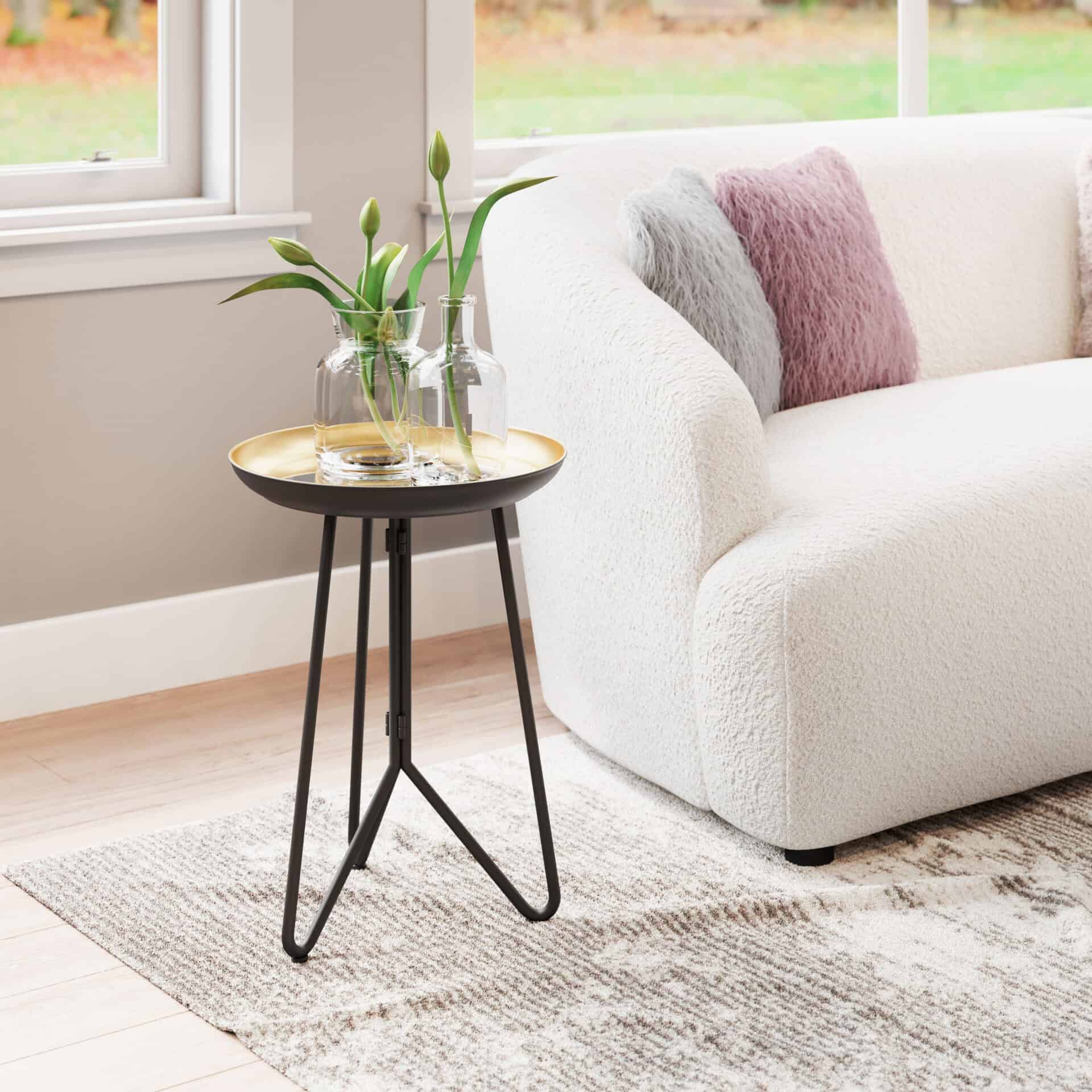 Gold & Black Contemporary Round Tray Side Table 1 Gold & Black Contemporary Round Tray Side Table