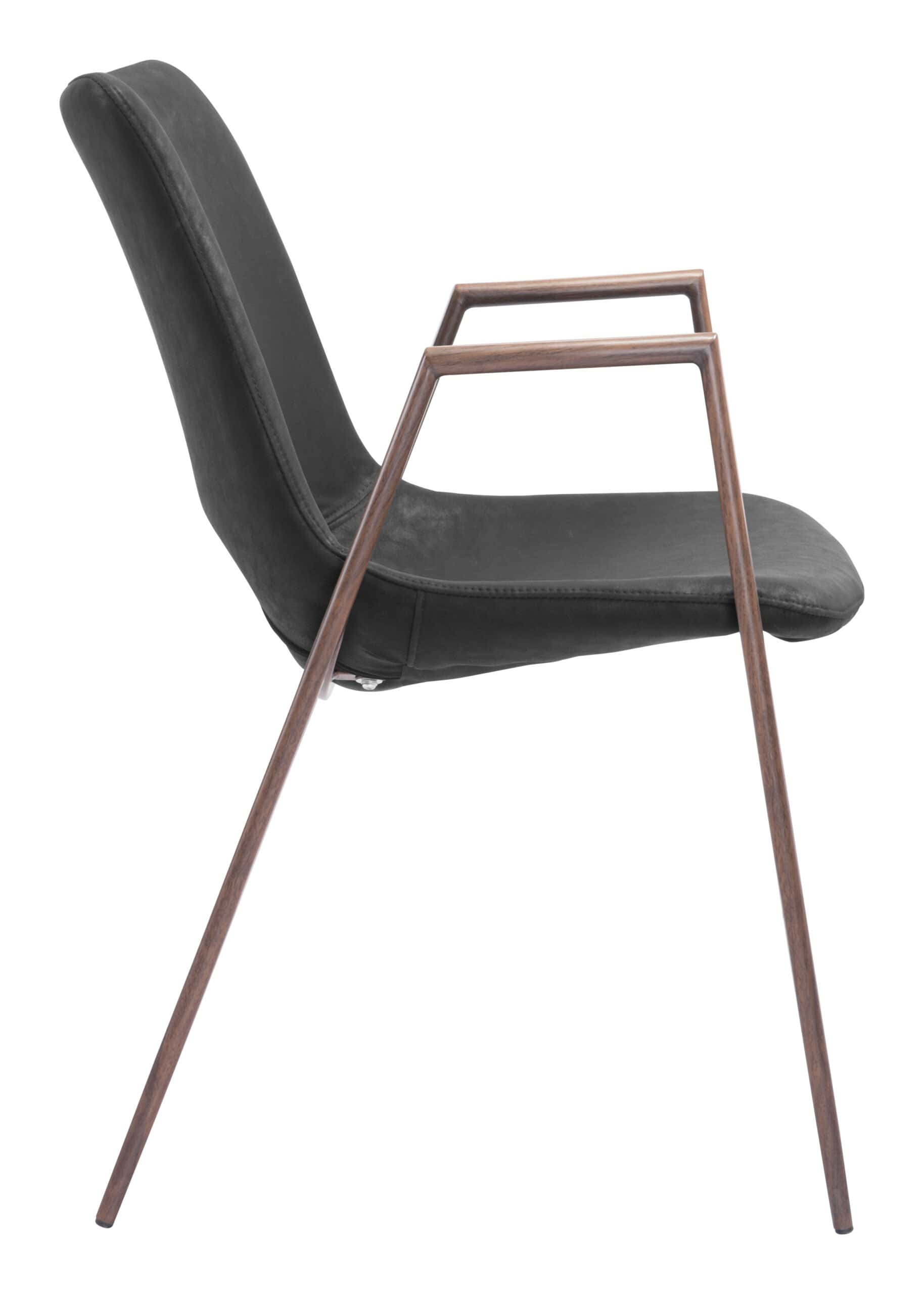 Black Walnut Mid-Century Faux Leather Dining Chairs with Armrests (Set of 2)