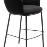 Black Steel Barstool with Shearling Fabric and Footrest