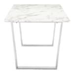 Modern White Faux Marble Dining Table with Brushed Silver Base