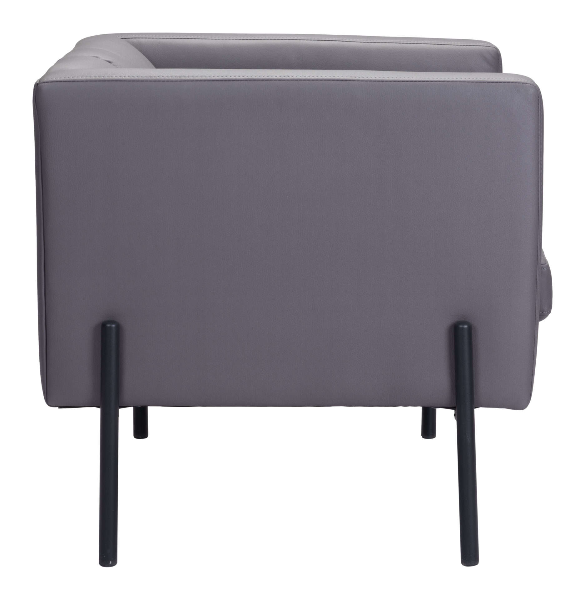Mid-Century Modern Gray Tufted Faux Leather Accent Chair 4 Mid-Century Modern Gray Tufted Faux Leather Accent Chair - Image 4