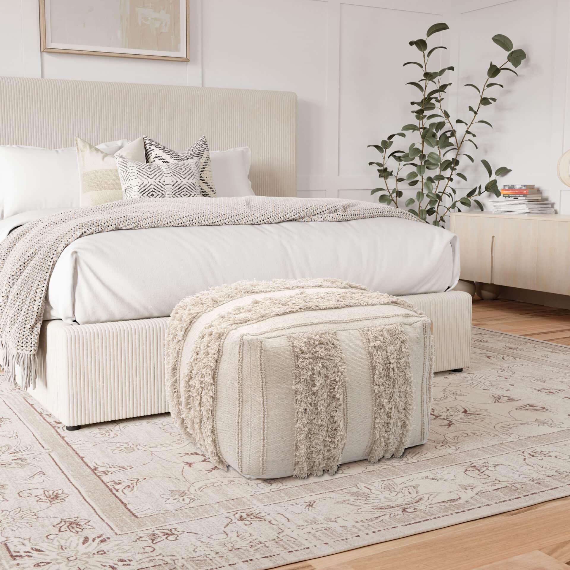 Woven Cotton Boho Chic Ottoman with Rubber Feet Protection 1 Woven Cotton Boho Chic Ottoman with Rubber Feet Protection