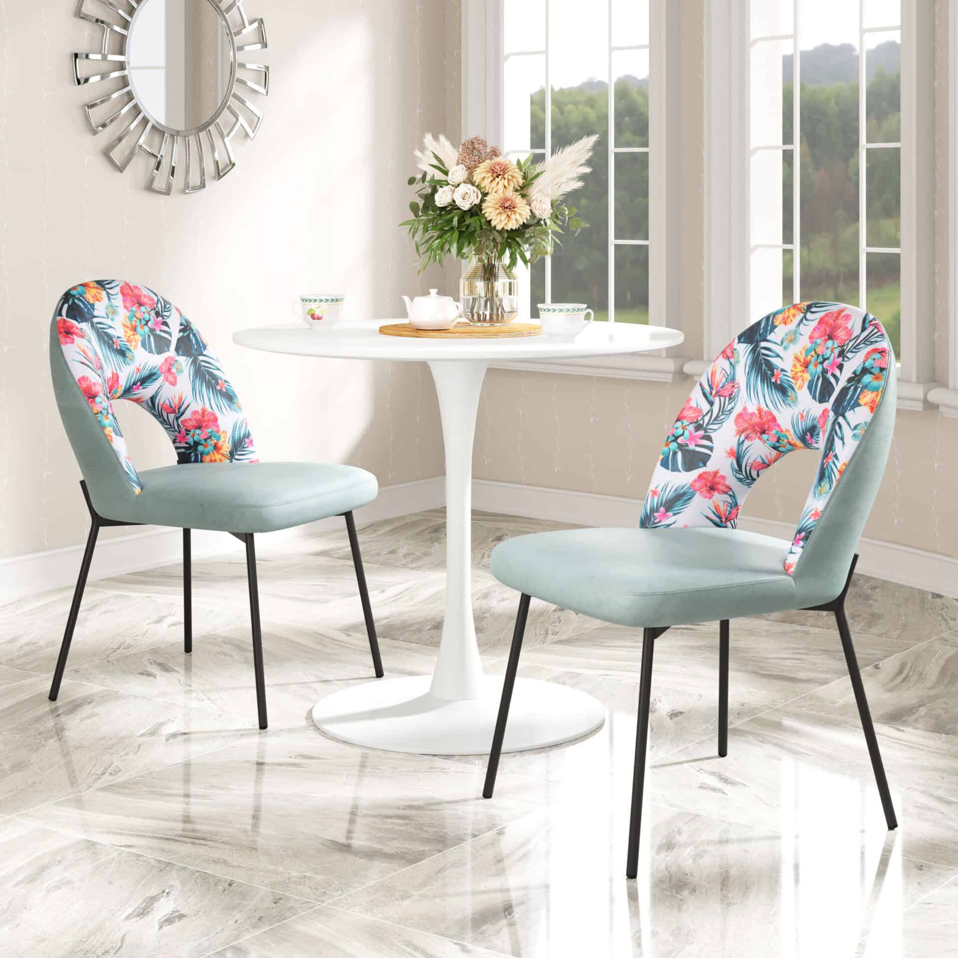 Modern Velvet Dining Chair with Printed Fabric and Steel Frame (Set of 2) 1 Modern Velvet Dining Chair with Printed Fabric and Steel Frame (Set of 2)