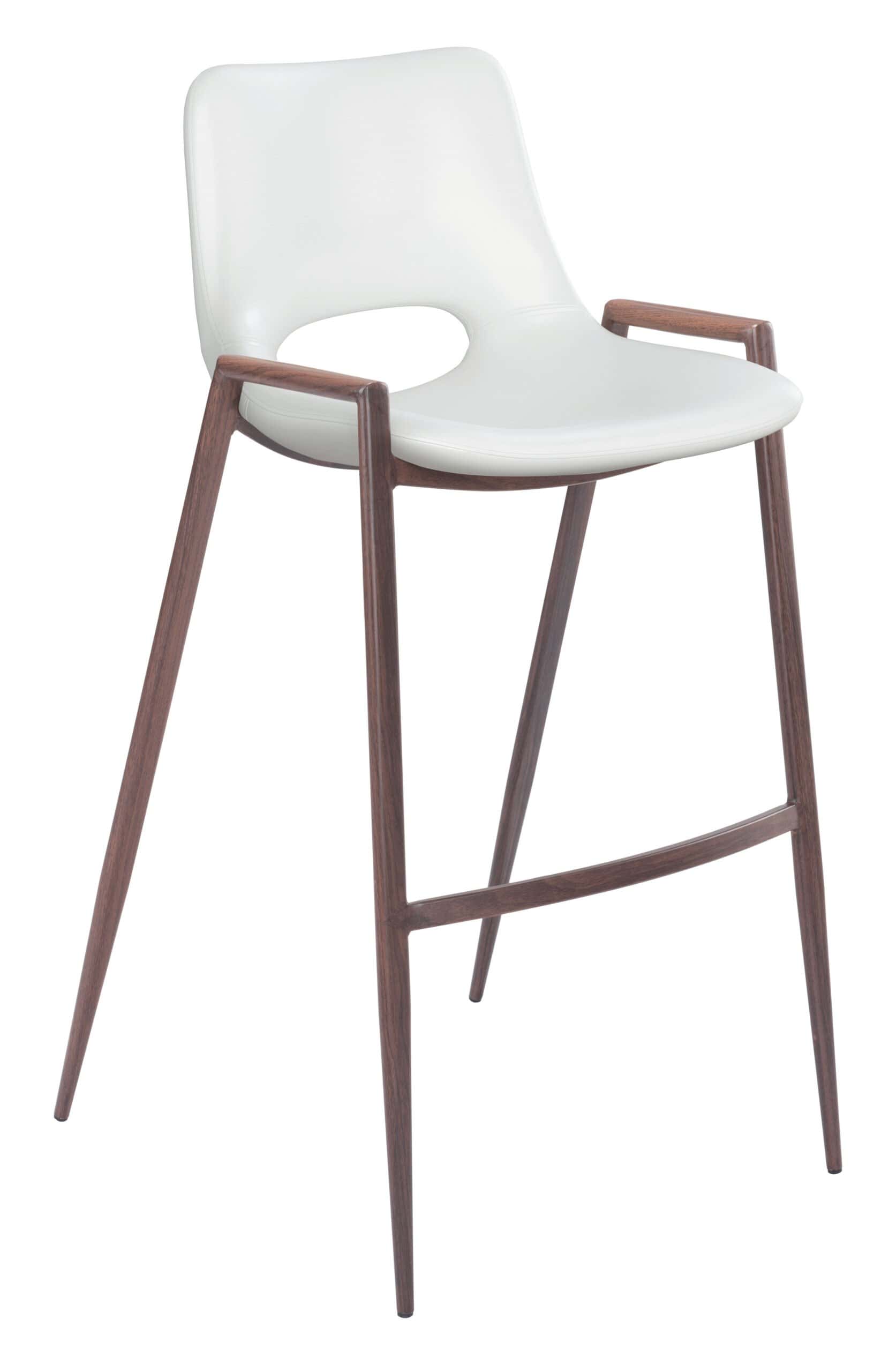 Mid-Century Modern Faux Leather Barstool with Walnut Legs (Set of 2)