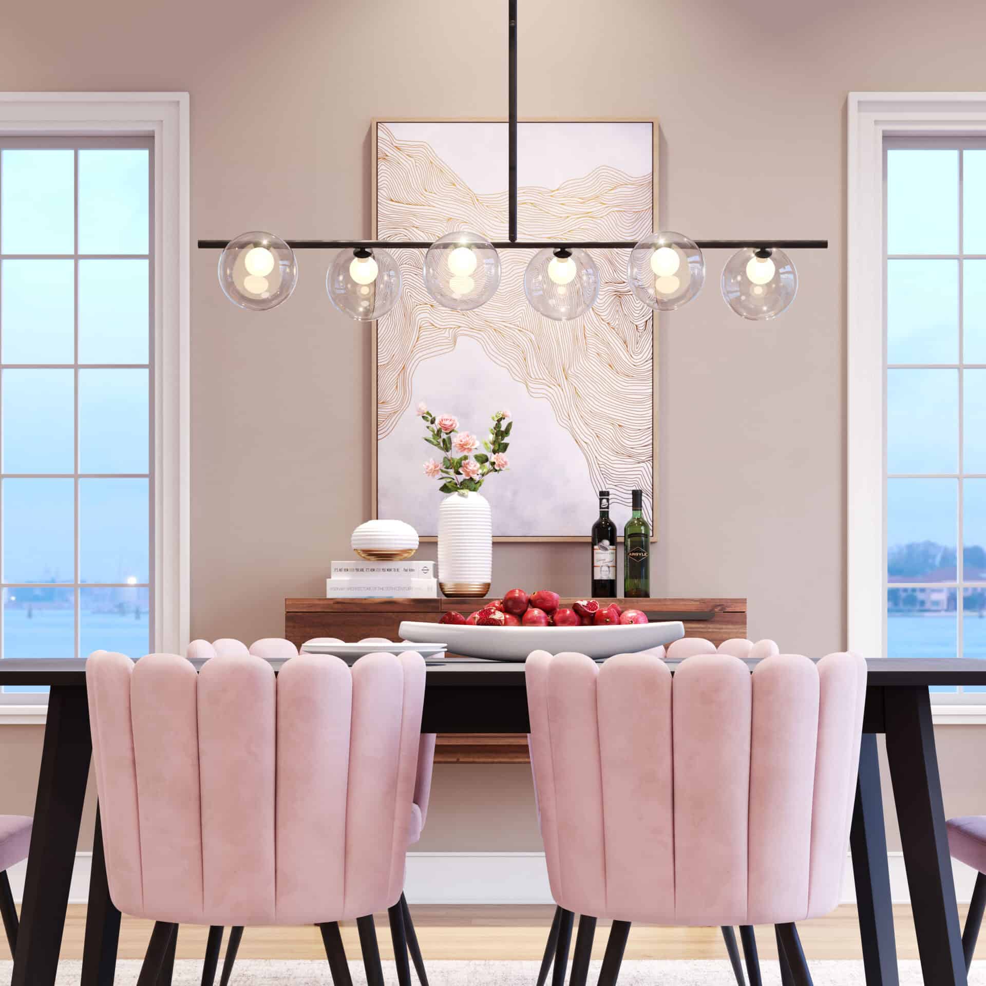 Matte Black Steel Ceiling Lamp with Clear Glass Shades (6 Bulbs) 1 Matte Black Steel Ceiling Lamp with Clear Glass Shades (6 Bulbs)