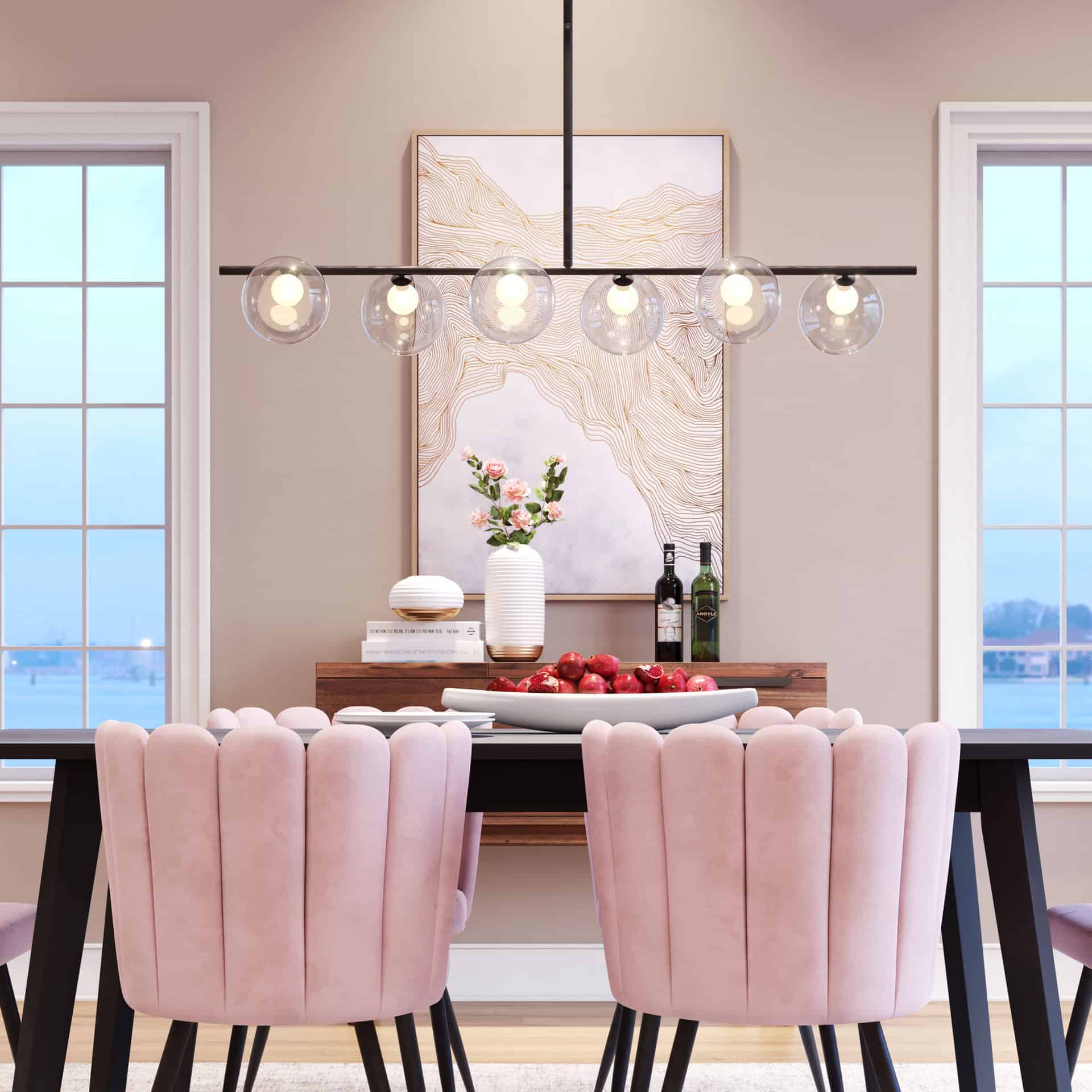 Matte Black Steel Ceiling Lamp with Clear Glass Shades (6 Bulbs) 11 Matte Black Steel Ceiling Lamp with Clear Glass Shades (6 Bulbs)