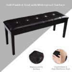 Rustic Button Tufted Upholstered PU Bench with Solid Wood Legs