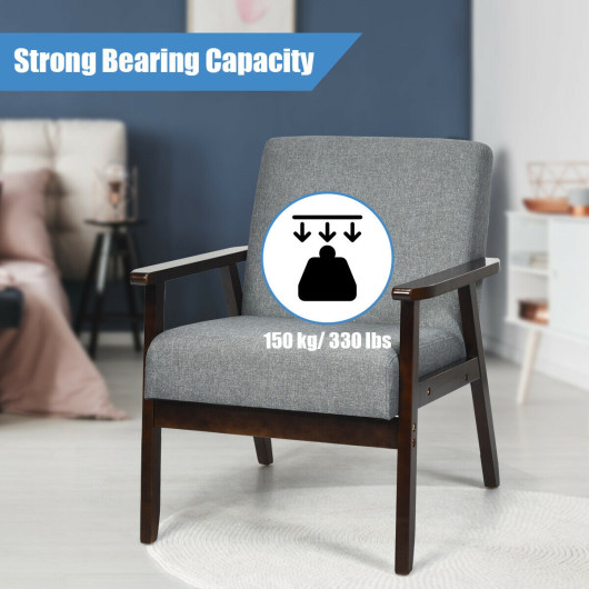 Rubber Wood Accent Chair with Linen Upholstery and Armrests 6 Rubber Wood Accent Chair with Linen Upholstery and Armrests - Image 6