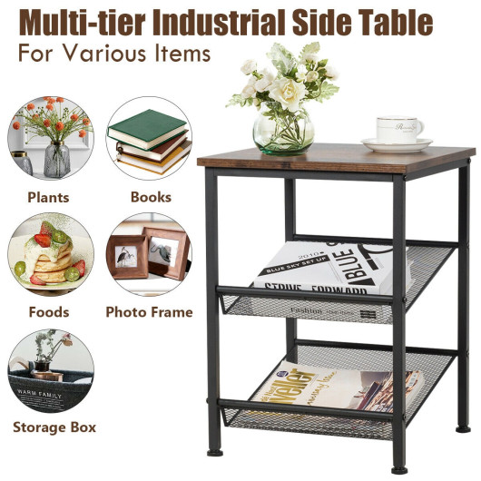 Industrial Side Table with Adjustable Mesh Shelves and Sturdy Frame 7 Industrial Side Table with Adjustable Mesh Shelves and Sturdy Frame - Image 7