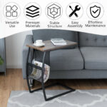 Rustic C Shaped End Table with Pocket and Metal Frame 9 Rustic C Shaped End Table with Pocket and Metal Frame