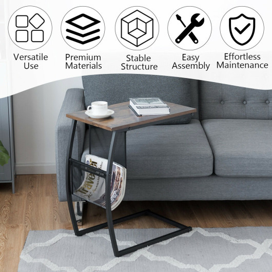 Rustic C Shaped End Table with Pocket and Metal Frame 2 Rustic C Shaped End Table with Pocket and Metal Frame - Image 2