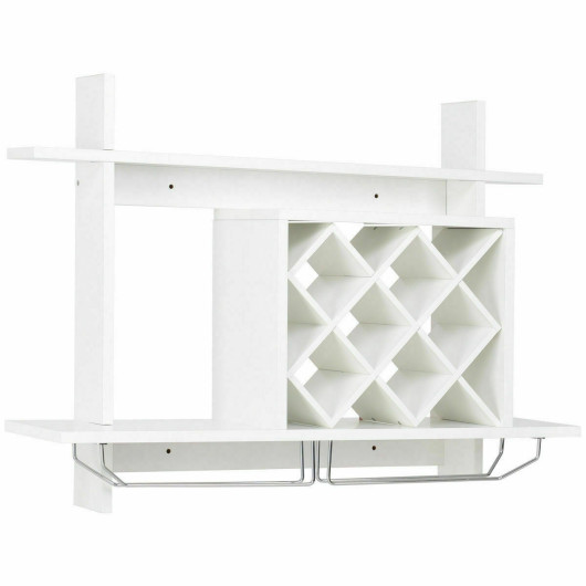 Wall Mounted Wine Rack with Glass Holder and Storage Shelf 3 Wall Mounted Wine Rack with Glass Holder and Storage Shelf - Image 3