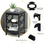 3 Tier Black Side Table with Storage Compartments
