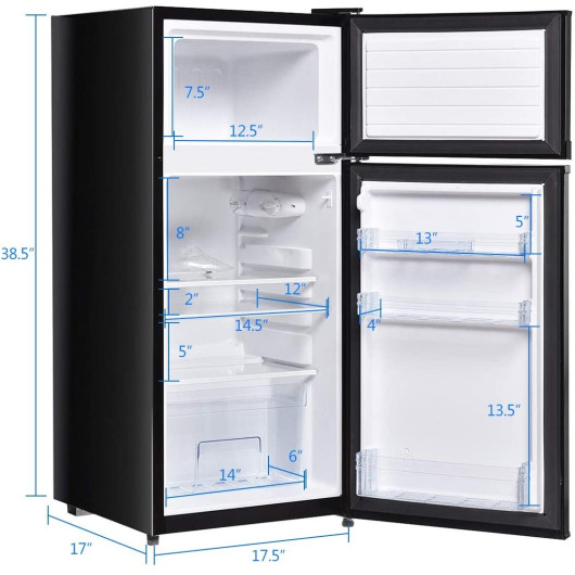 Black 2 Door Compact Refrigerator with Freezer 3.4 Cu. Ft.